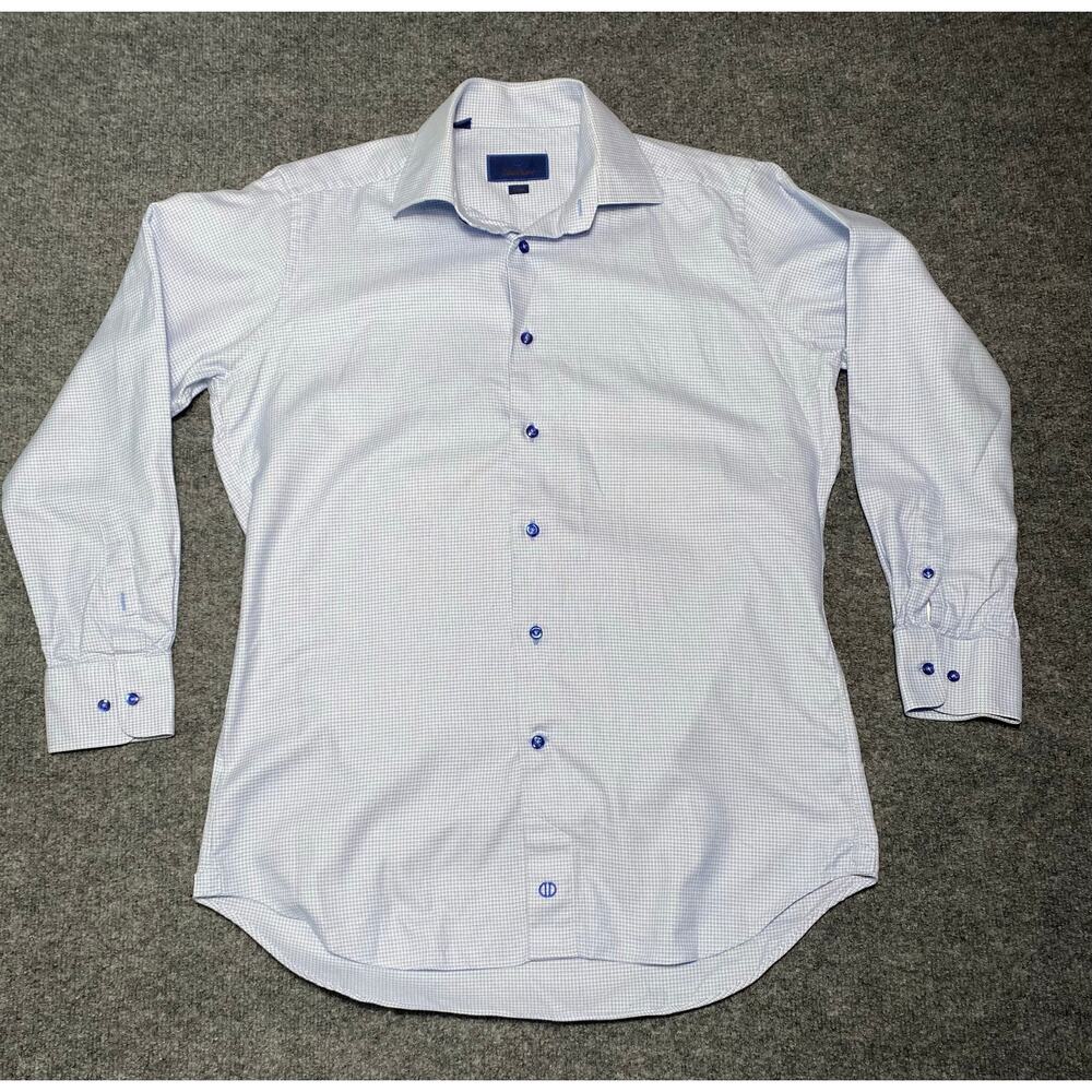 David Donahue Trim Fit Cotton Dress Shirt Men's 16 x 32/33 Blue /White Pattern